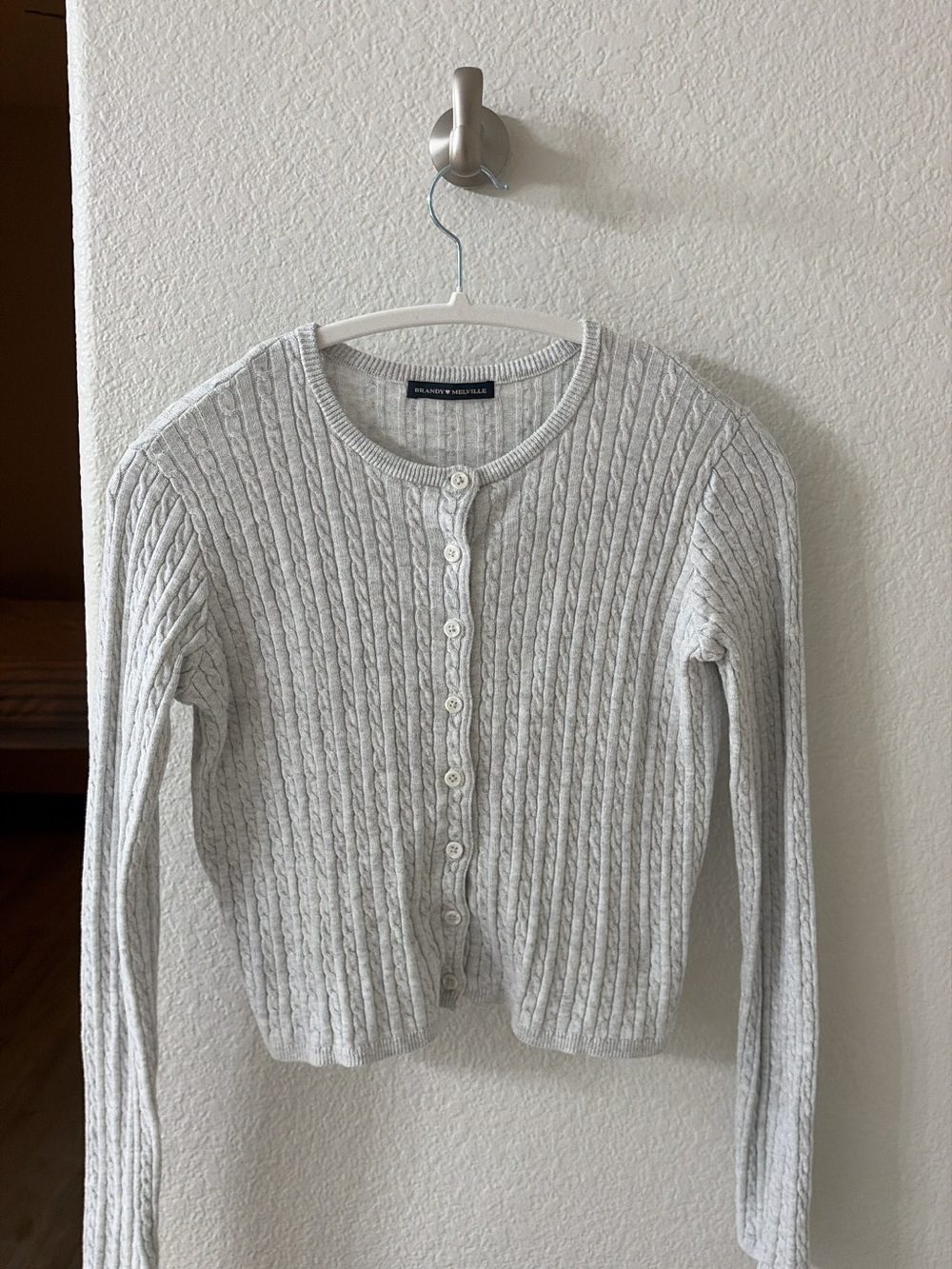 Brandy Melville Zoe Cable Knit Cardigan — Light Heather Grey 🩶